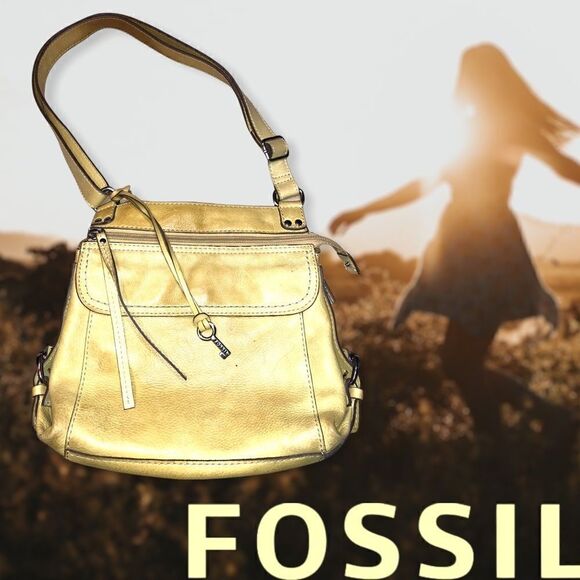 Vintage Fossil leather crossbody organizer purse. Yellow - Picture 10 of 11